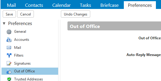 Out of office preference screenshot