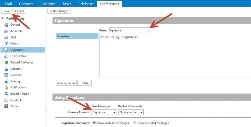 Add a Signature in Zimbra Green Mountain Access